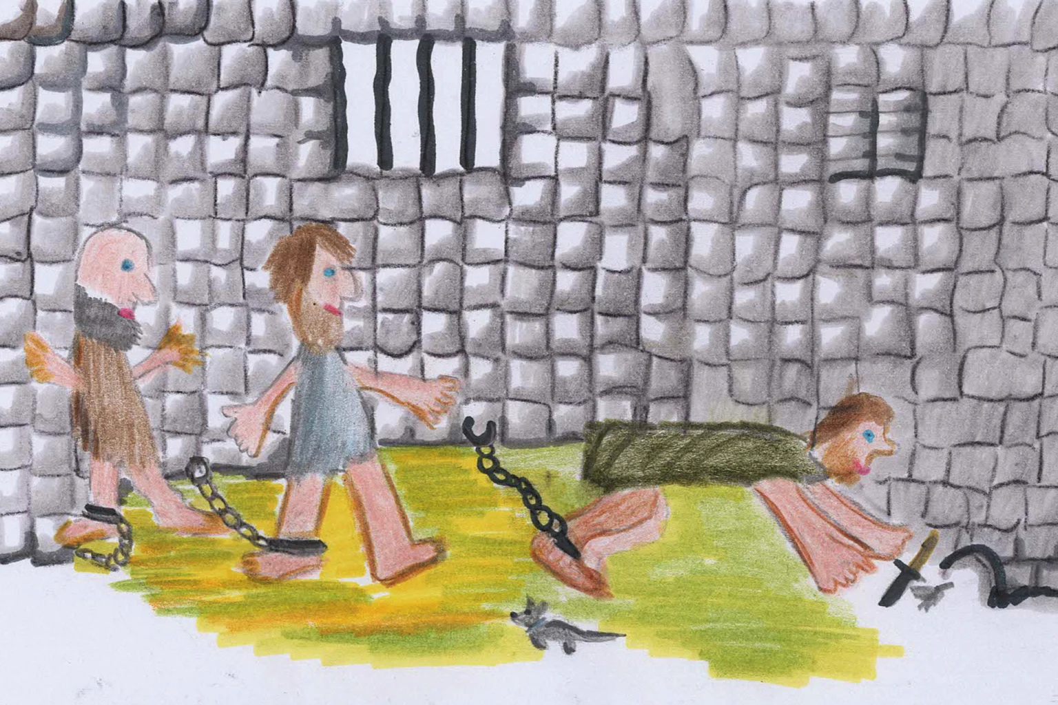 Zeichnung von Gefangenen in einm Verlies